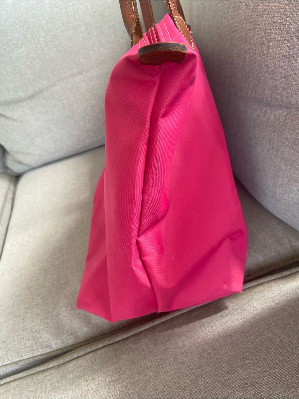 Longchamp Le Pliage Original large pink Nylon Tote with Brown Leather Trim - Picture 6 of 10